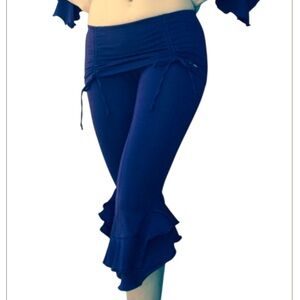 Ruffled Stretch Denim Capris